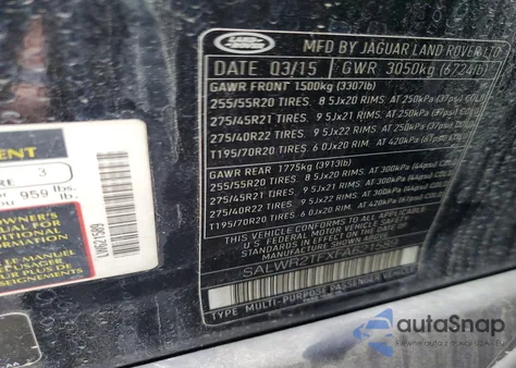 2015 Land Rover Range Rover Sport Sc from USA, damaged, VIN SALWR2TFXFA621589